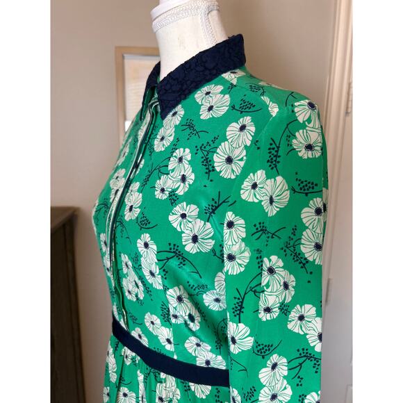 Draper James | Green/Blue Floral Button Front Long Sleeve Shirt Dress | 6 - Picture 9 of 17